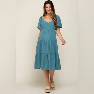 Pinkblush tiered corset lace up back midi dress nwt